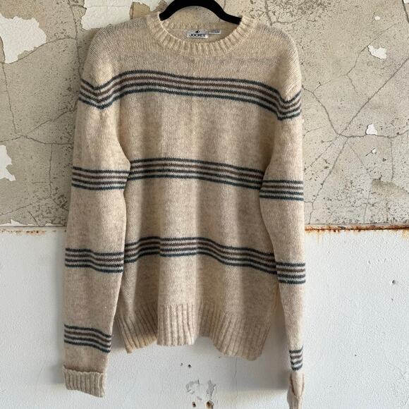 Vintage Wool Sweater Striped Pullover 100% Wool Mens L Preppy Coastal Grandpa - Picture 1 of 6